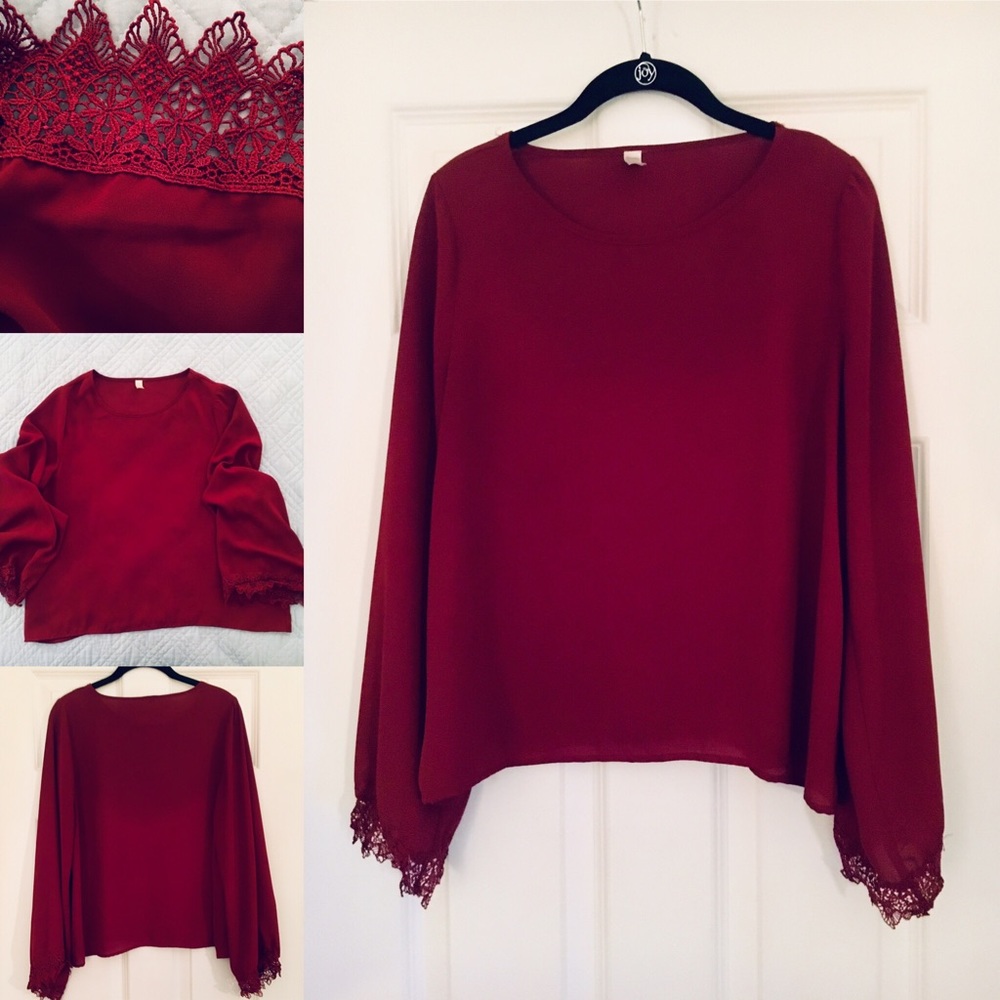Sweet Pea Flowing Maroon Lace Blouse -Size Small